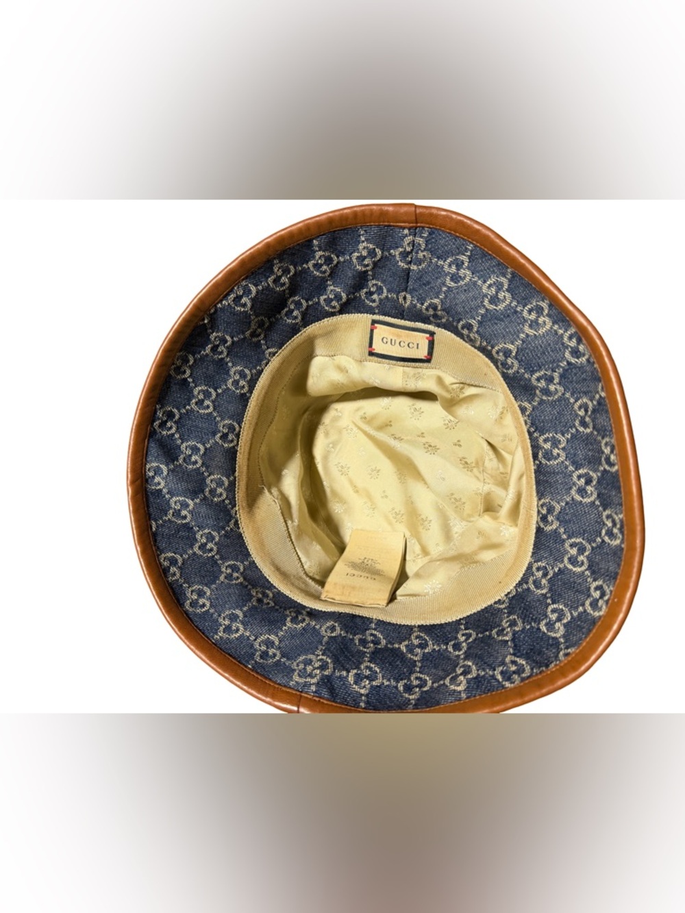 Gucci Blue Monogram Denim Bucket Hat with Cream Trim - Picture 2 of 5